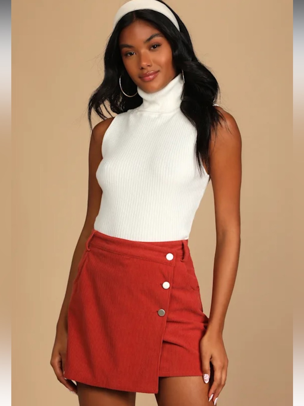 Lulus Always a Hit Rusty Rose Corduroy Button-Front Mini Skirt
